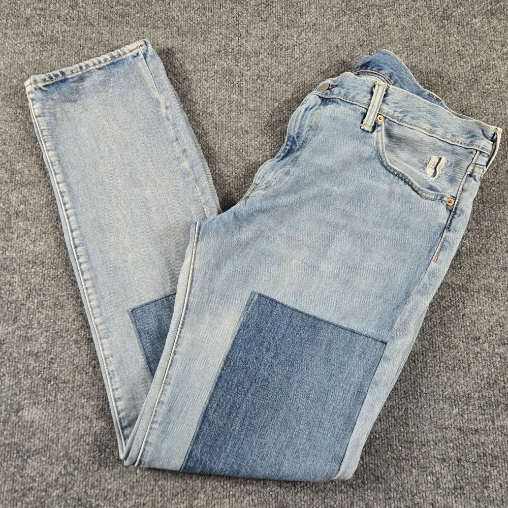 Levi's 511 Slim Jeans Mens 38x34 Light Blue Good Patchwork Distressed Denim y2k